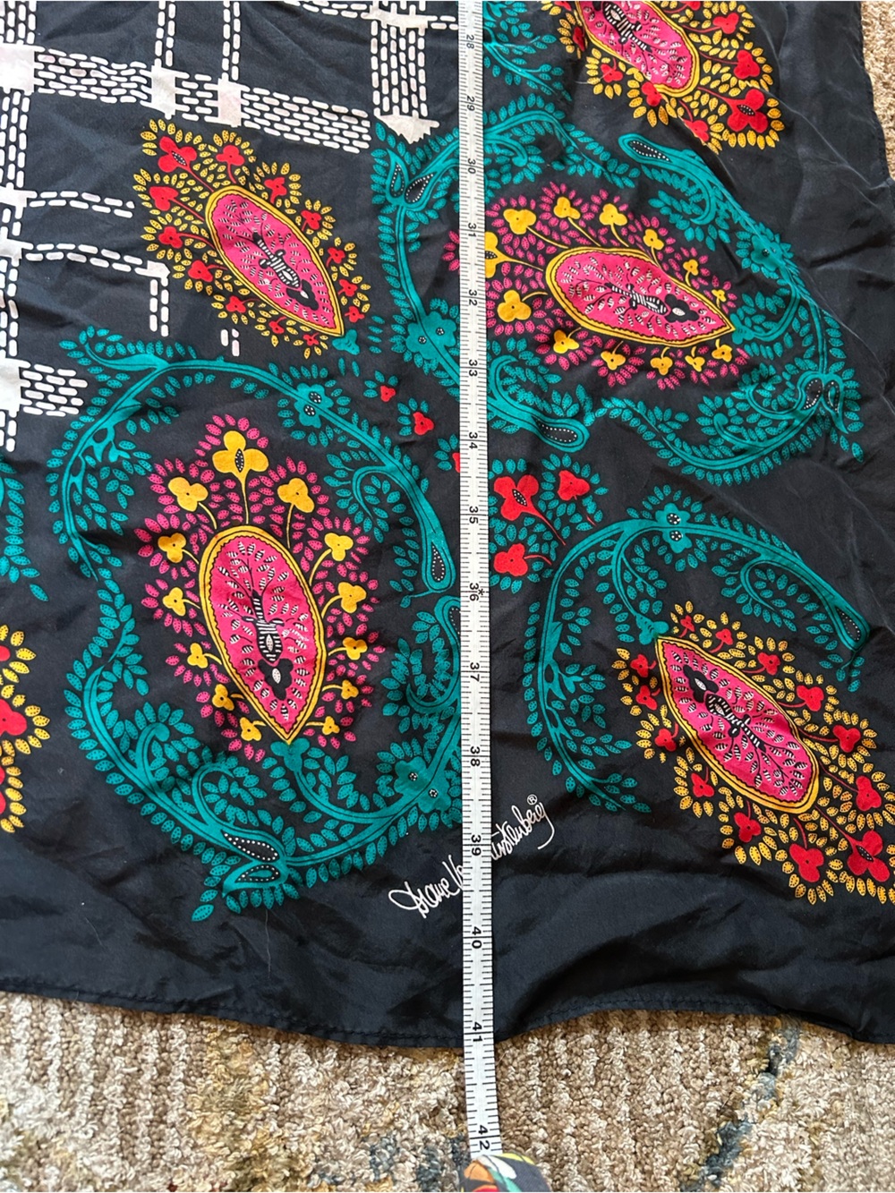 Diane Von Furstenberg Navy Scarf with Pink and Teal Floral Medallions - Picture 7 of 8